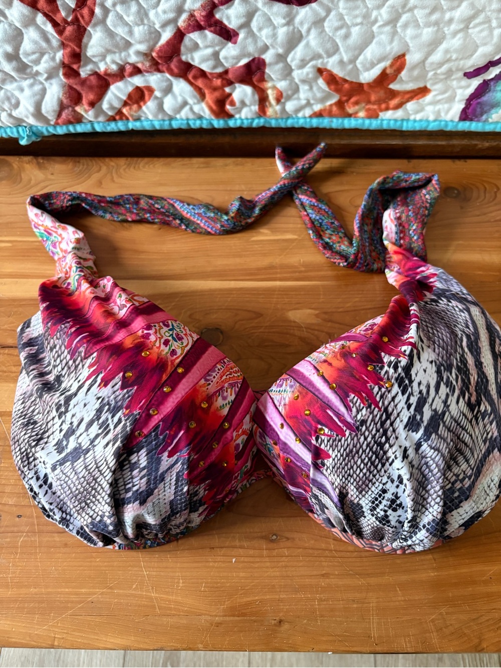 VENUS Multicolor Halter Bikini Top with Pink Accents